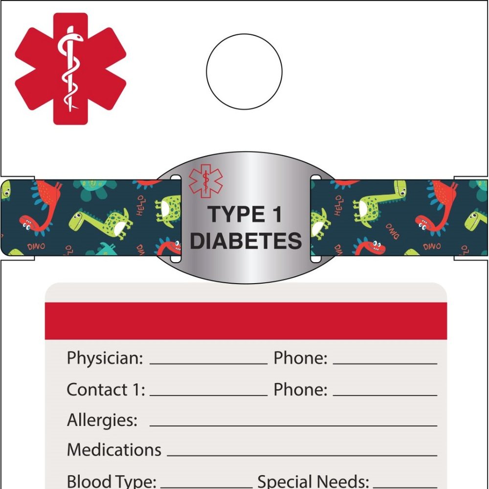 Medic Id Bracelet-type 1 Diabetes Dinosaur